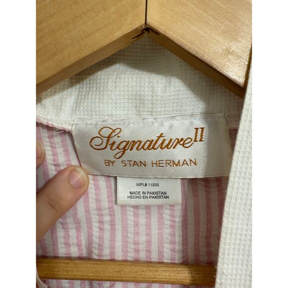 Signature by Stan Herman Women's Robe Large Pink PinStripes Monogram Vintage - Picture 4 of 5